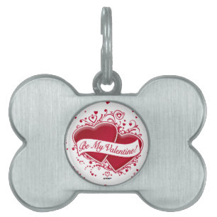 Placa Para Mascotas ¡Sé mi Valentín! Corazones rojos