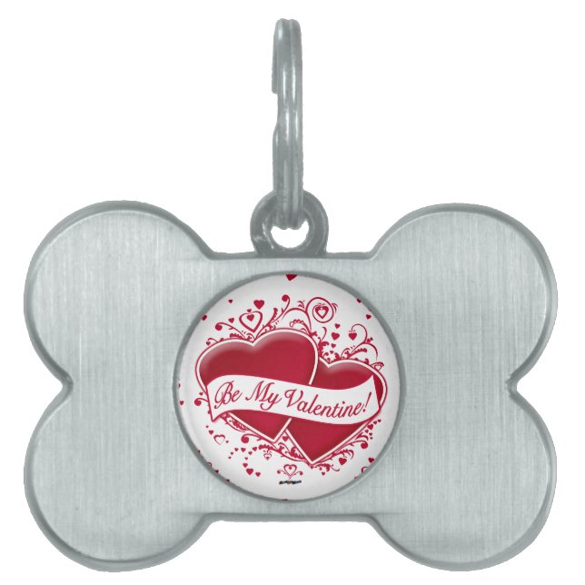 Placa Para Mascotas ¡Sé mi Valentín! Corazones rojos (Frente)