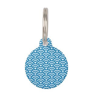 Placa Para Mascotas Seigaiha, olas, japonés, azul y blanco