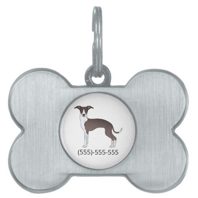Placa Para Mascotas Sellado Y Blanco Italiano Greyhound & Phone Número (Frente)