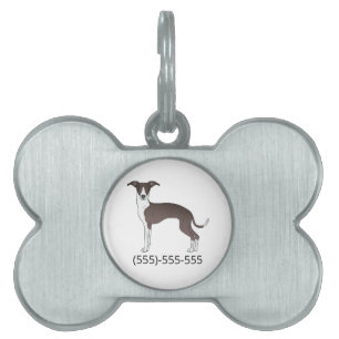 Placa Para Mascotas Sello Y Galgo Italiano Blanco & Número De Teléfono