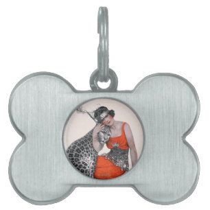 Placa Para Mascotas Señora y leopardo