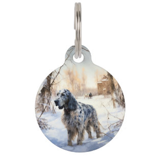 Placa Para Mascotas Setter Inglés Deja que nieve Navidad