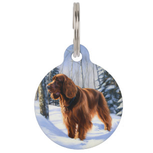 Placa Para Mascotas Setter Irlandés Deja que nieve Navidad