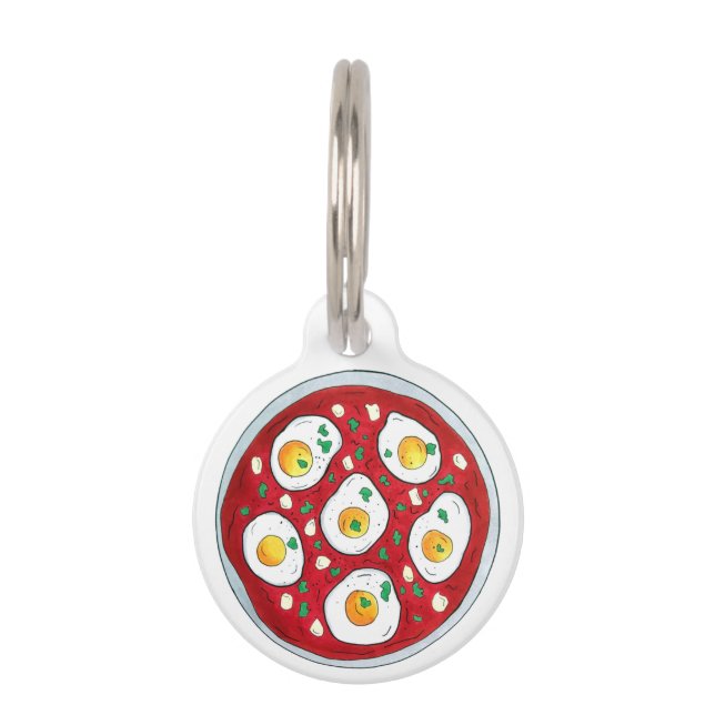 Placa Para Mascotas Shakshouka Shakshuka Spicy cazó tomates de huevos (Anverso)