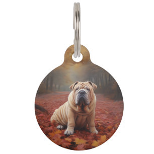 Placa Para Mascotas Shar Pei en Otoño Hojas Caídas Inspiran