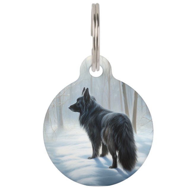 Placa Para Mascotas Sheepdog belga deja que nieva a Navidades (Anverso)