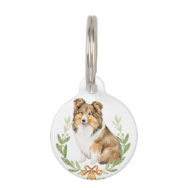 Placa Para Mascotas Sheltie en Laurel Wreath | Personalizado