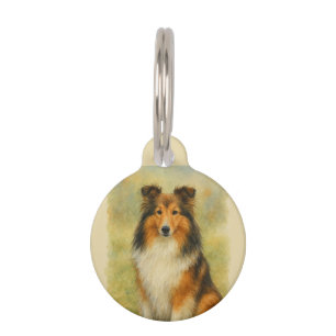 Placa Para Mascotas Shetland Sheepdog Sentado Acuarela