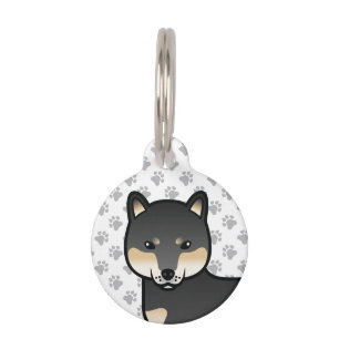 Placa Para Mascotas Shiba Inu de dibujos animados negro y atigrado e i