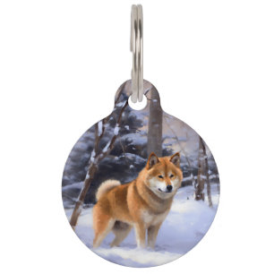 Placa Para Mascotas Shiba Inu Deja que nieve Navidad