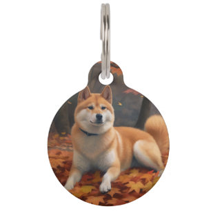 Placa Para Mascotas Shiba Inu en otoño inspira la caída de las hojas