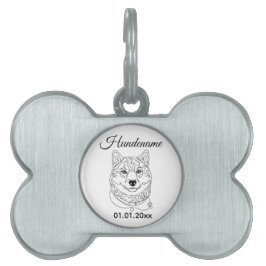 Placa Para Mascotas Shiba Inu Minimalist Line Art Personalized Tag