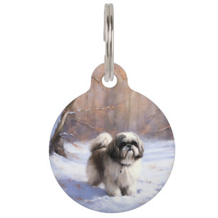 Placa Para Mascotas Shih Tzu deja que nieve Navidades