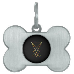 Placa Para Mascotas Sigil del símbolo de Lucifer- A del satanism