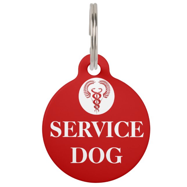 Placa Para Mascotas Signo caduceus rojo perro de servicio (Anverso)