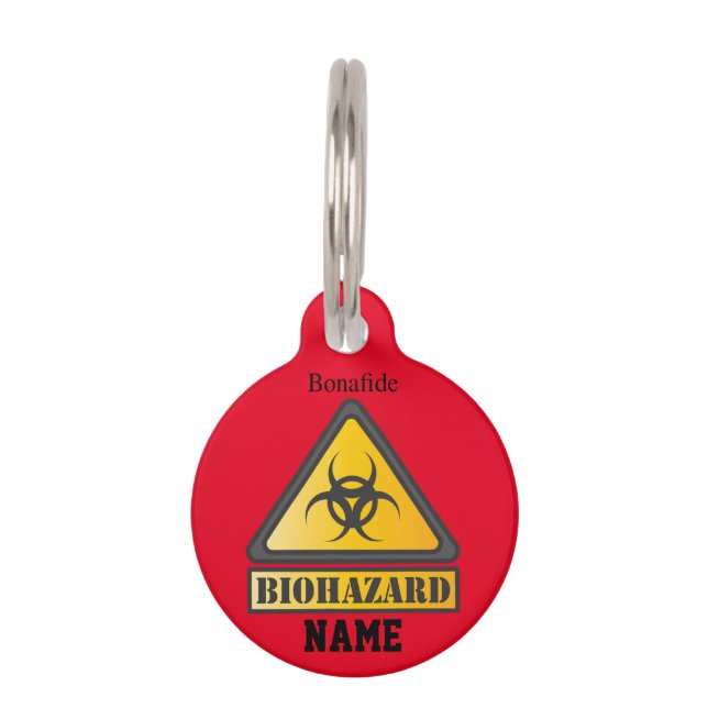 Placa Para Mascotas Signo de advertencia de peligro biológico divertid (Anverso)