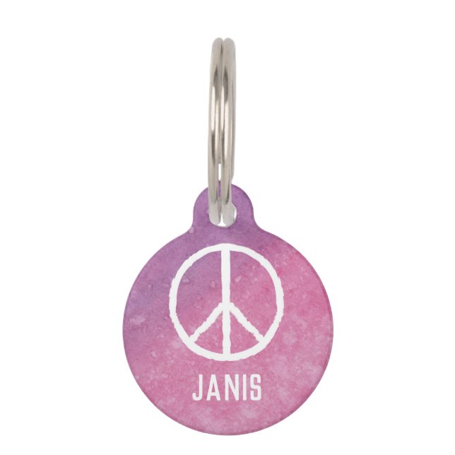 Placa Para Mascotas Signo de paz de acuarela (rosa) (Anverso)