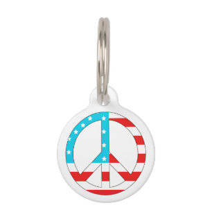 Placa Para Mascotas Signo de paz de bandera estadounidense