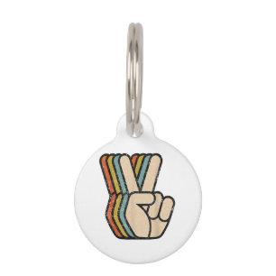 Placa Para Mascotas Signo de paz retro V Dedos ventilado años 60 años