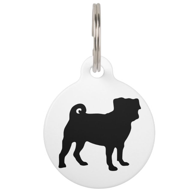 Placa Para Mascotas Silhouette de Pug Negro - Diseño de vectores simpl (Anverso)