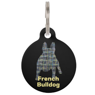 Placa Para Mascotas Silueta de Bulldog Francés en cuadrícula ID de per