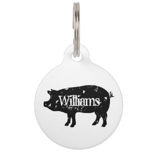 Placa Para Mascotas Silueta de cerdo de vintage personalizado etiqueta