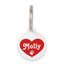 Placa Para Mascotas Silueta de corazón rojo con nombre y número