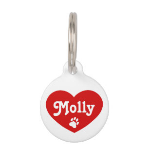 Placa Para Mascotas Silueta de corazón rojo con nombre y número