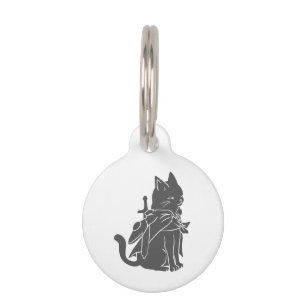 Placa Para Mascotas Silueta de gatito guerrero - Elija color de fondo
