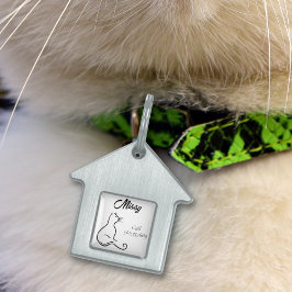 Placa Para Mascotas Silueta de gato de una sola línea simple en blanco