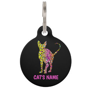 Placa Para Mascotas Silueta de gato Sphynx personalizada con estampado