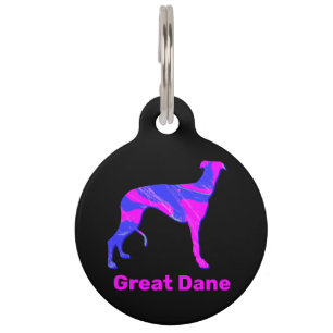 Placa Para Mascotas Silueta de perro picante gris rosa caliente y azul