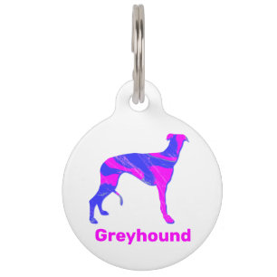 Placa Para Mascotas Silueta de perro picante gris rosa y blanco azul