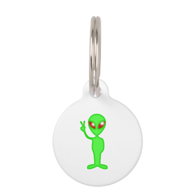 Placa Para Mascotas Silueta verde alienígena (Anverso)