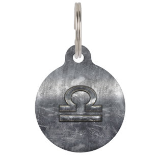 Placa Para Mascotas Simbol libra zodiaco estilo acero plateado
