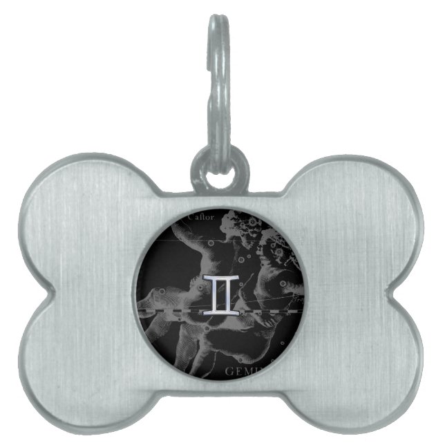 Placa Para Mascotas Símbolo cromado de Gemini Zodiac en Hevelius (Frente)
