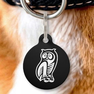Placa Para Mascotas Símbolo de búho blanco