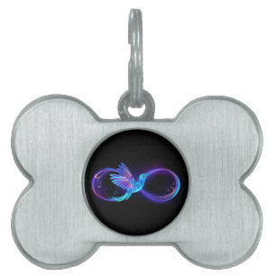 Placa Para Mascotas Símbolo de infinito neón con colibrí brillante