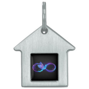 Placa Para Mascotas Símbolo de infinito neón con colibrí brillante