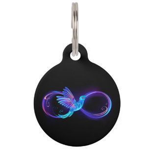 Placa Para Mascotas Símbolo de infinito neón con colibrí brillante