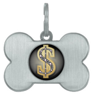 Placa Para Mascotas Símbolo del dólar en diamantes
