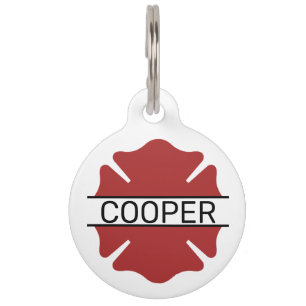 Placa Para Mascotas Símbolo del logotipo rojo del bombero personalizad