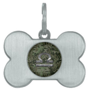 Placa Para Mascotas Símbolo del zodiaco del libra en camo digital del