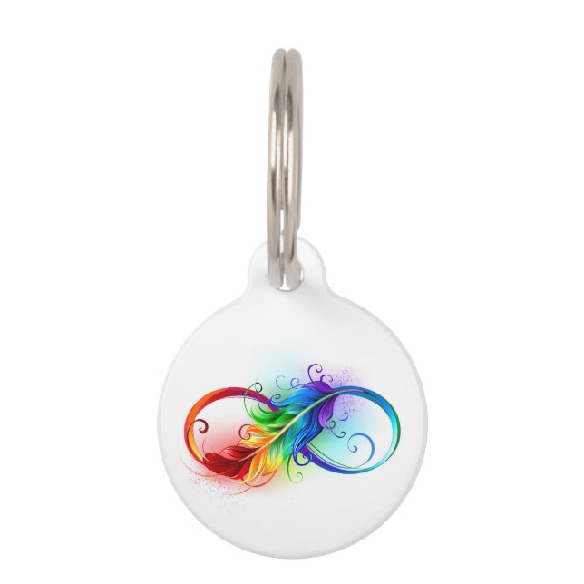 Placa Para Mascotas Símbolo infinito con plumas arcoiris (Anverso)