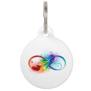 Placa Para Mascotas Símbolo infinito con plumas arcoiris