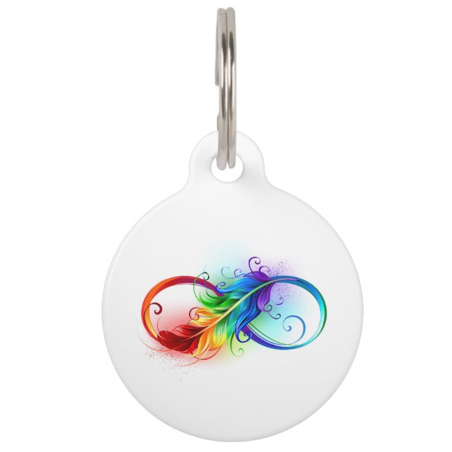 Placa Para Mascotas Símbolo infinito con plumas arcoiris (Anverso)