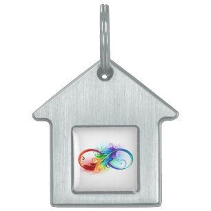 Placa Para Mascotas Símbolo infinito con plumas arcoiris