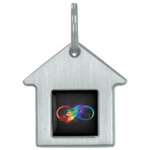 Placa Para Mascotas Símbolo infinito con plumas arcoiris