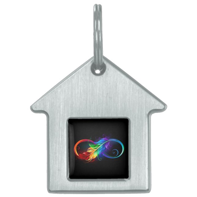 Placa Para Mascotas Símbolo infinito con plumas arcoiris (Frente)